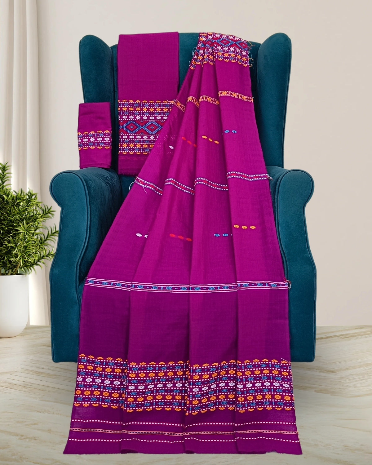 Gero design Mising mekhela chadar - Purple