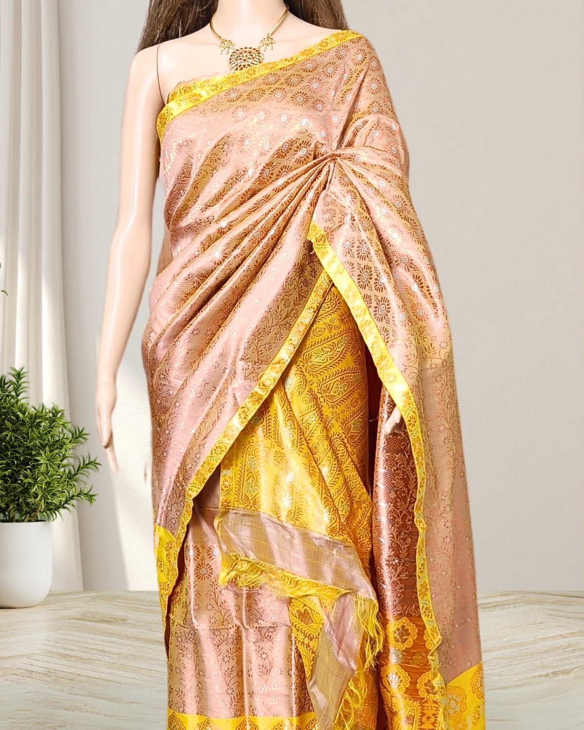 Golden brown pure Mulberry silk mekhela sador