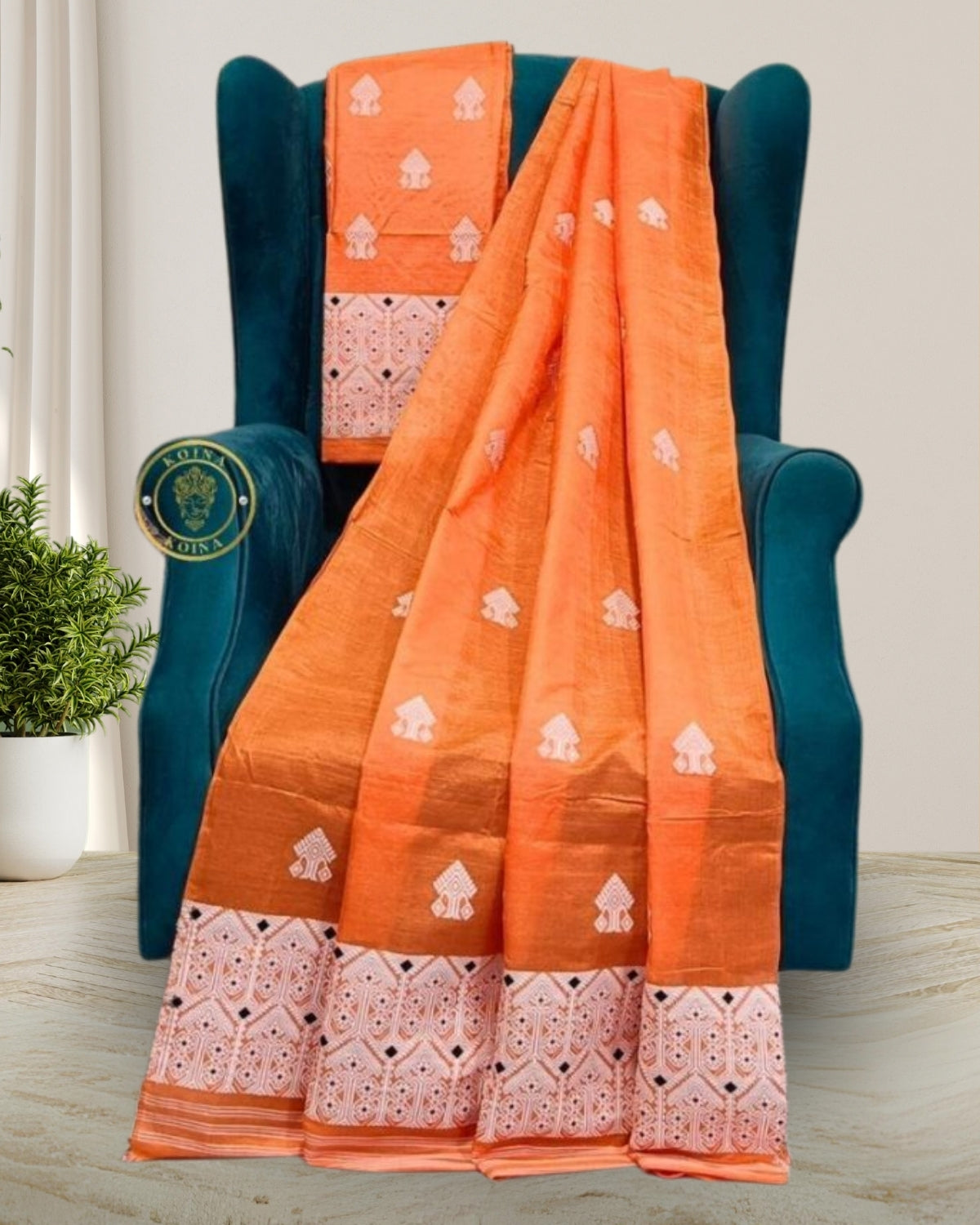 Orange mix toss mekhela sador