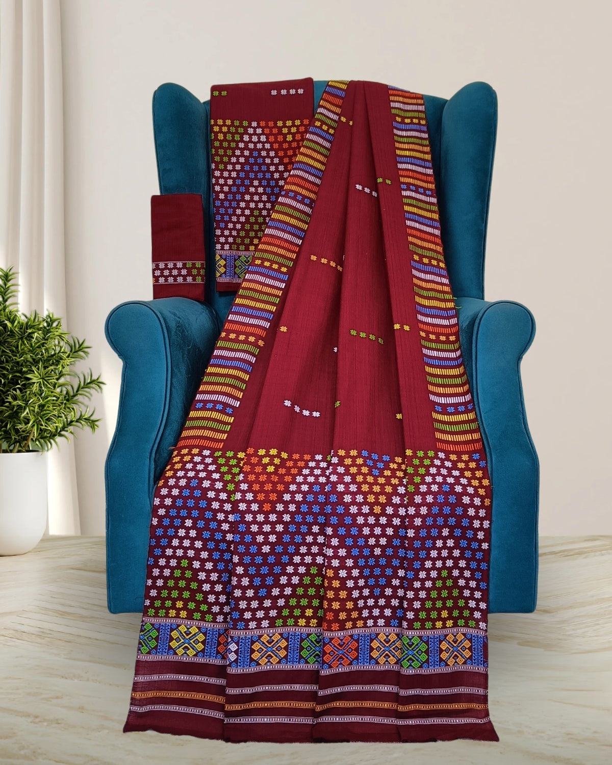 Padmini cotton Mising mekhela sador -Brown