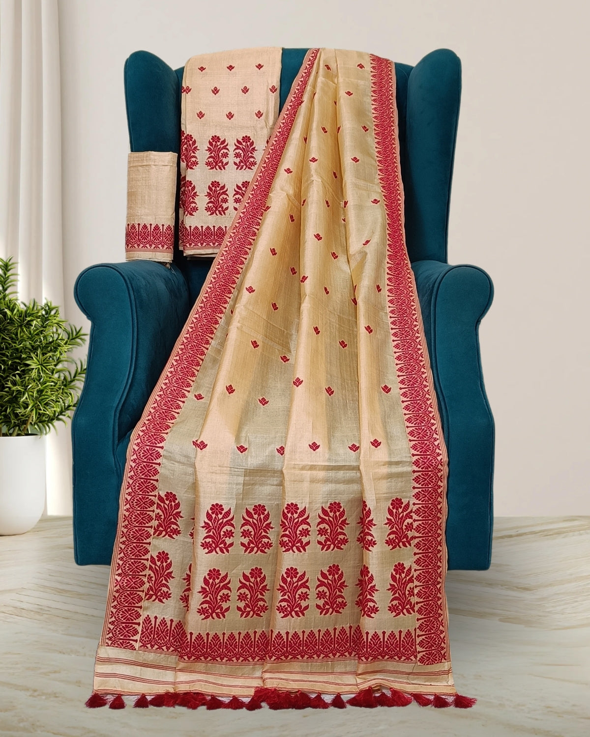 Tussar silk mekhela sador