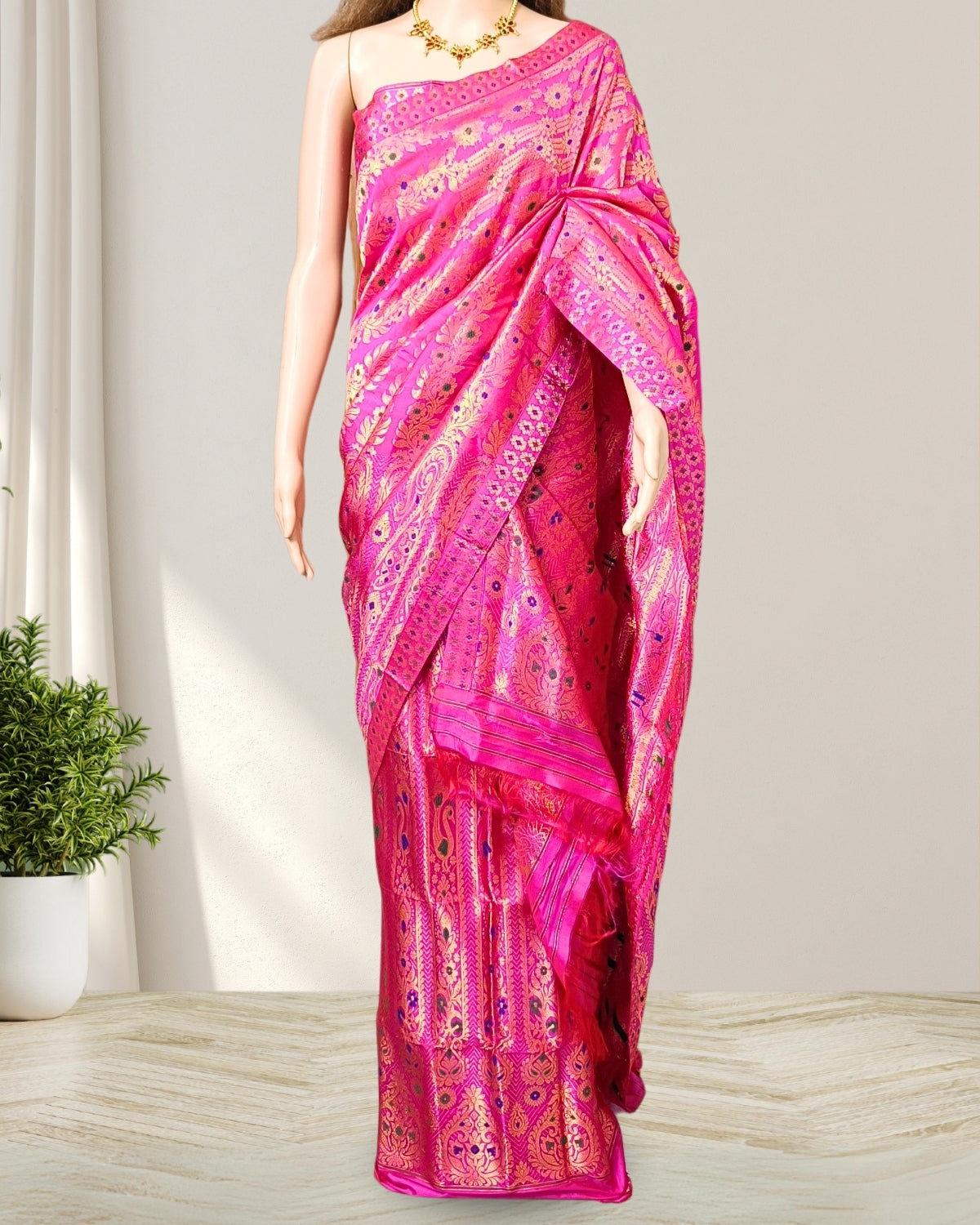 Pink pure Mulberry silk mekhela sador