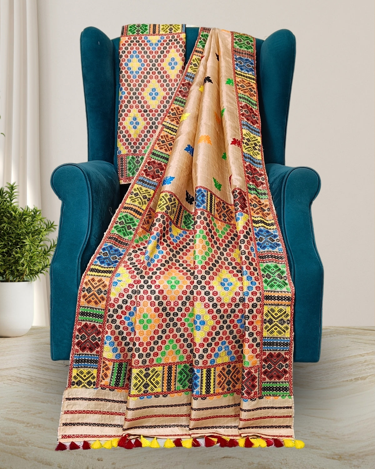 Tussar silk mekhela sador in Mising tribal design (Pre-order available)