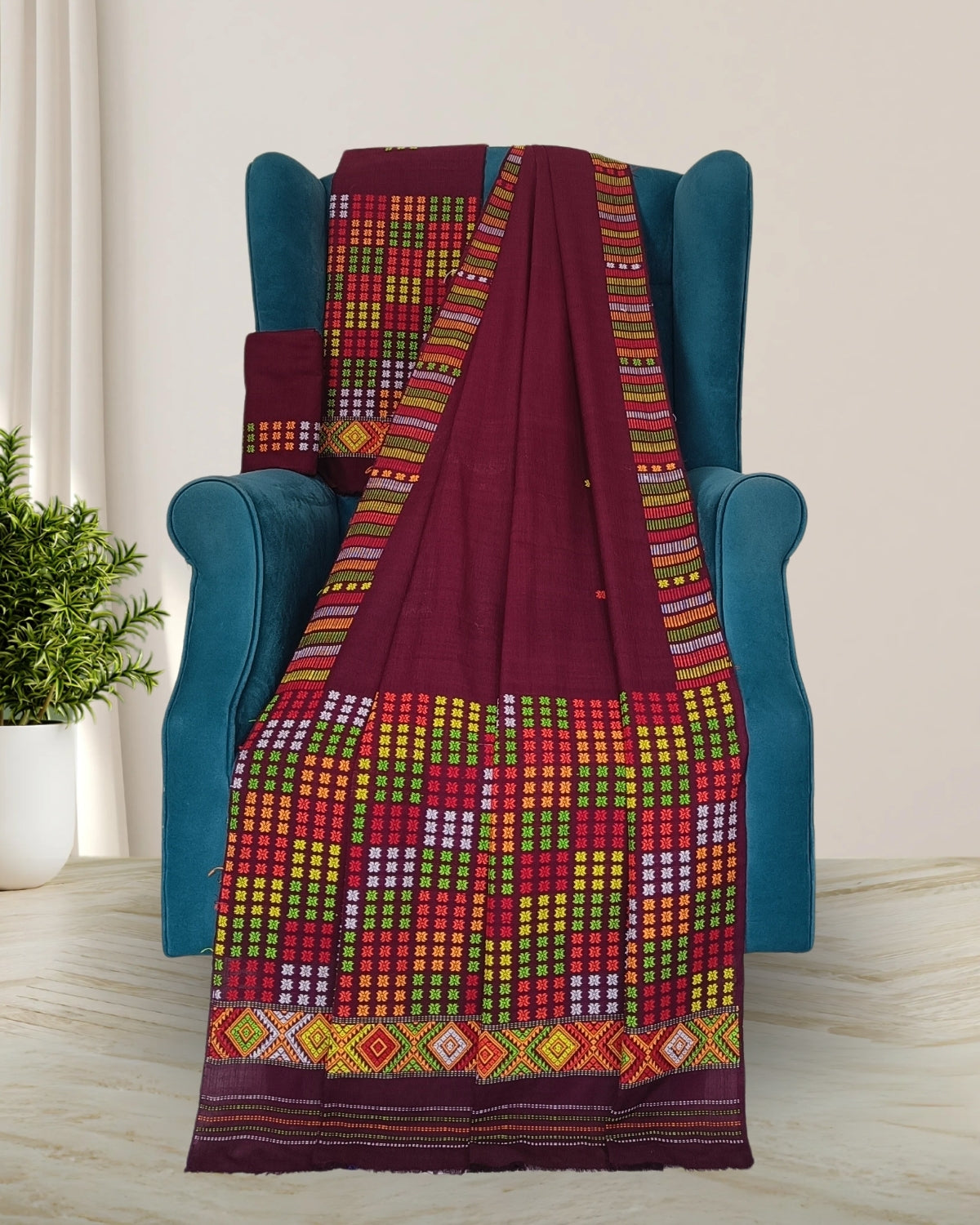 Padmini cotton Mising mekhela sador -Brown