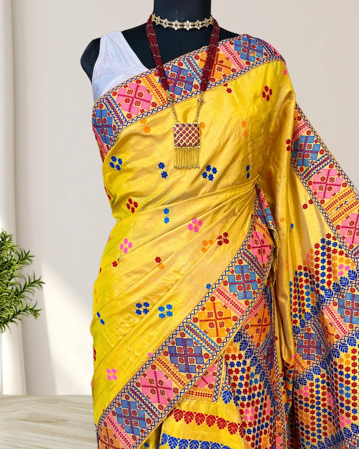 Yellow tussar silk x mulberry silk mekhela sador