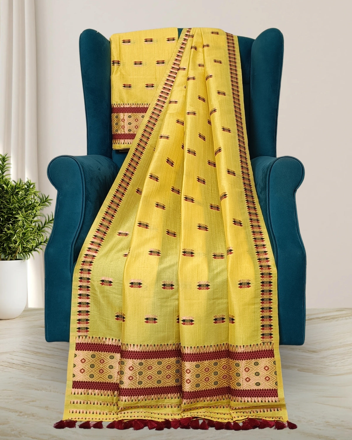 Dyed Tussar silk mekhela sador