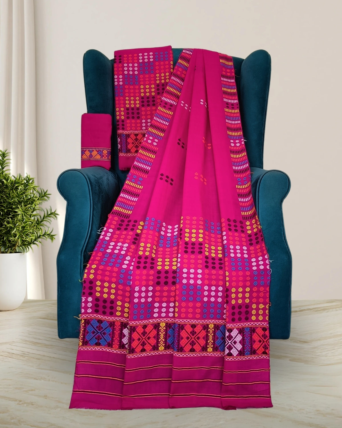 Padmini cotton Mising mekhela sador - Pink