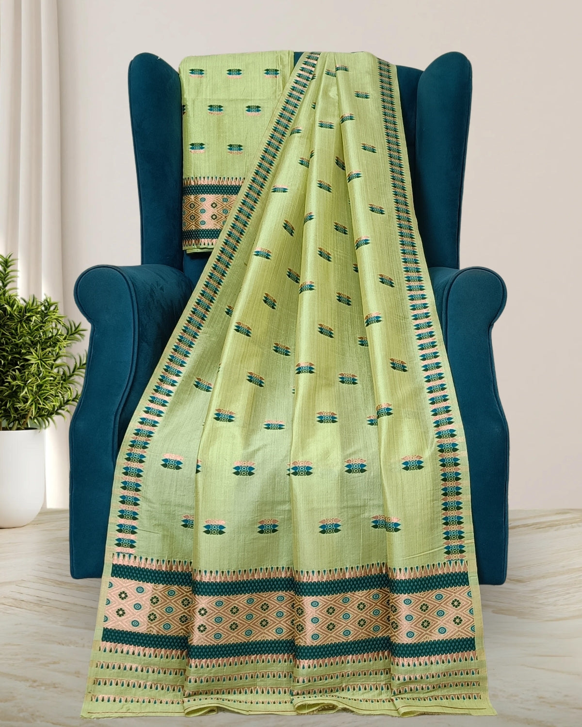 Dyed tussar silk mekhela sador