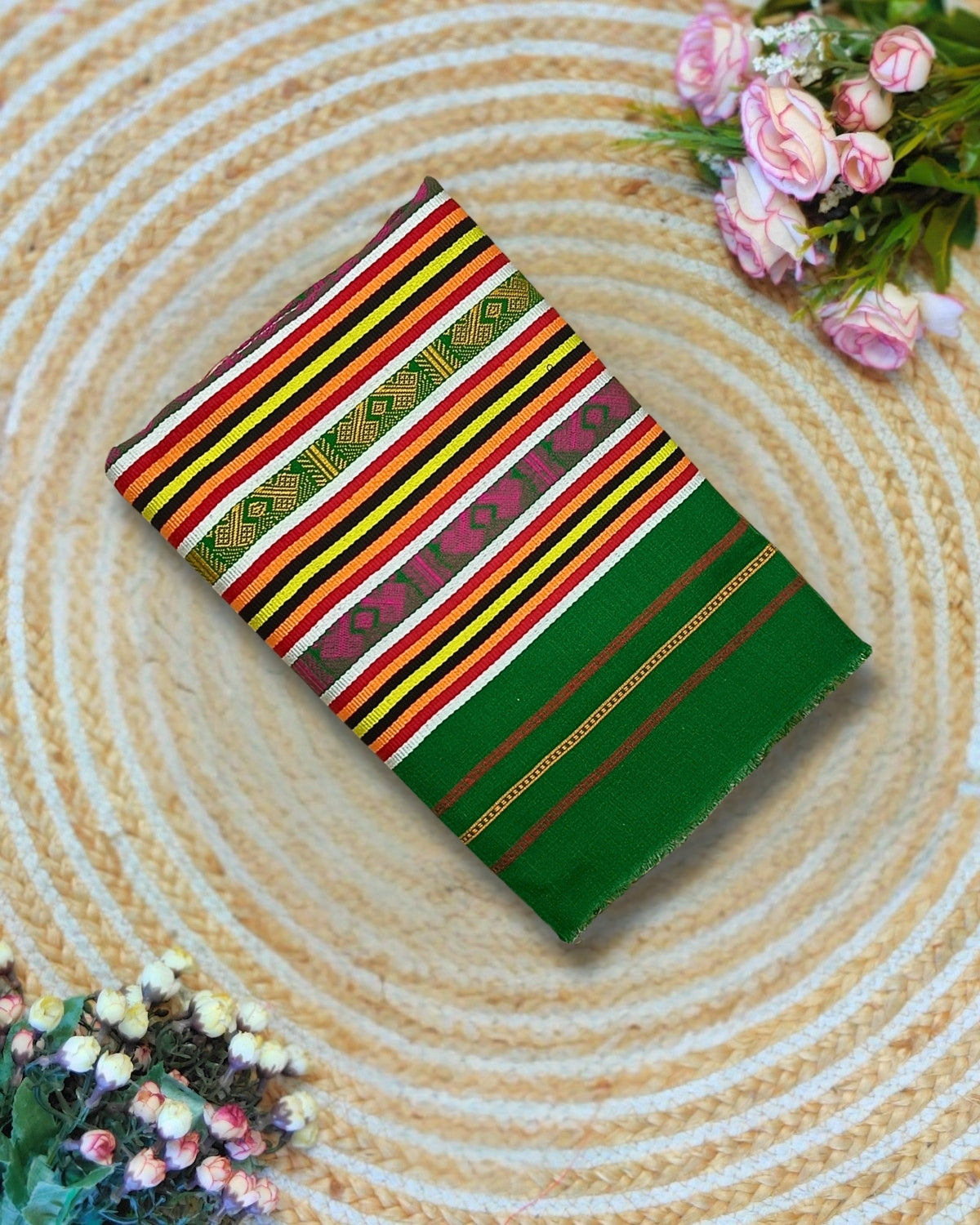 Ribi design Mising mekhela sador - Green