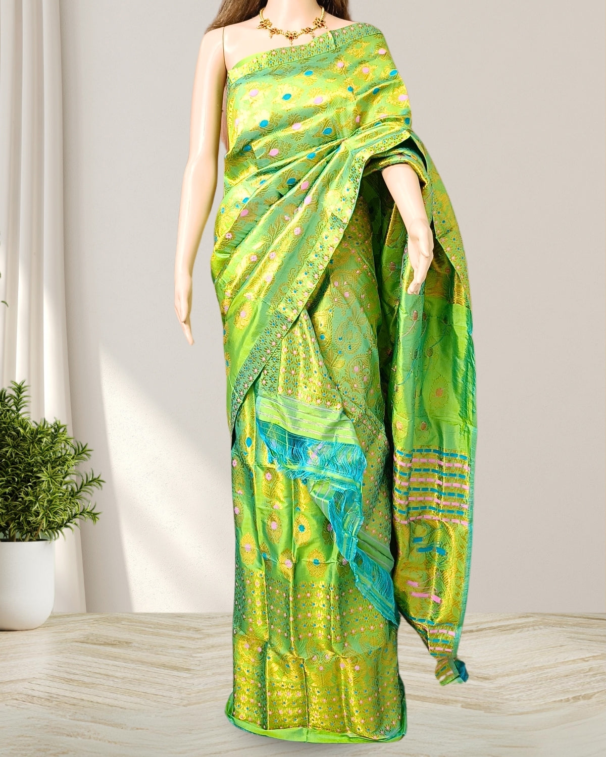 Green pure Mulberry silk mekhela sador