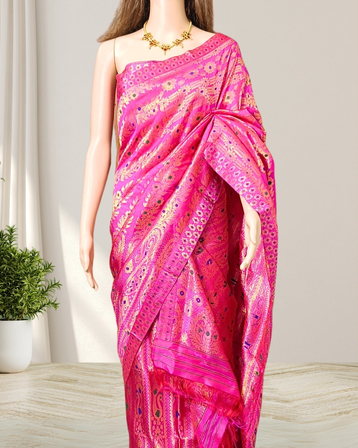 Pink pure Mulberry silk mekhela sador
