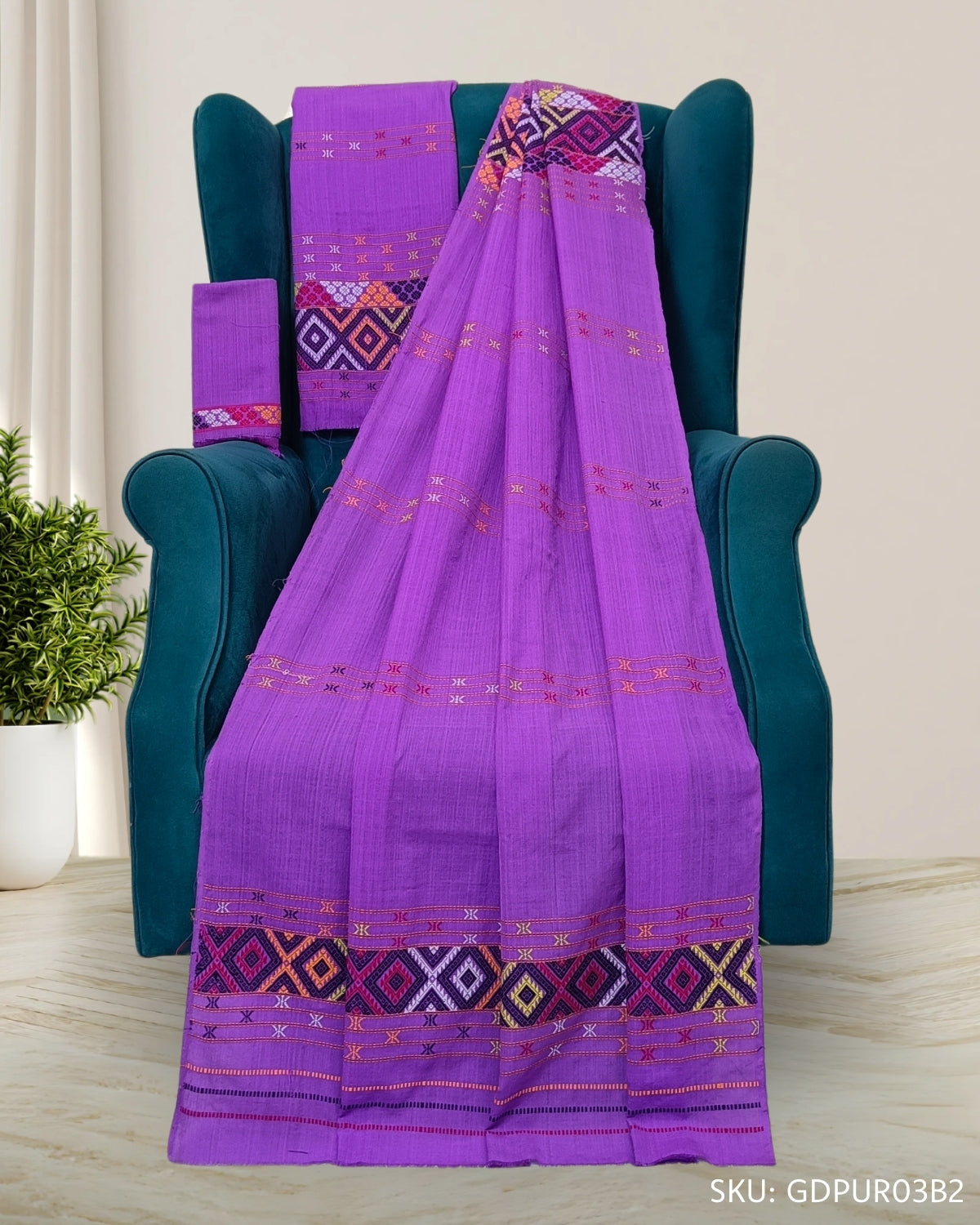 Gero design Mising mekhela chadar - Purple
