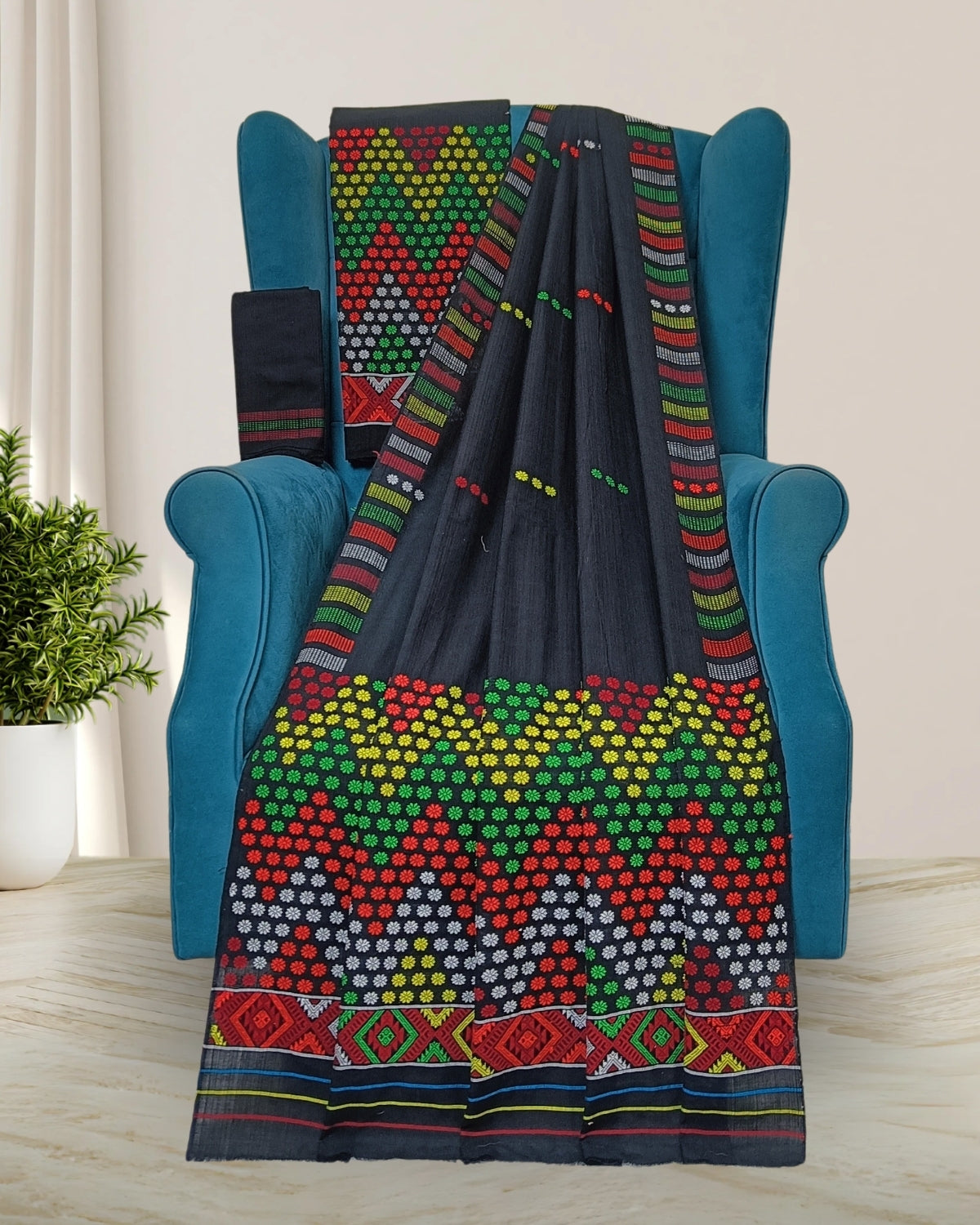 Padmini cotton Mising mekhela sador - Black