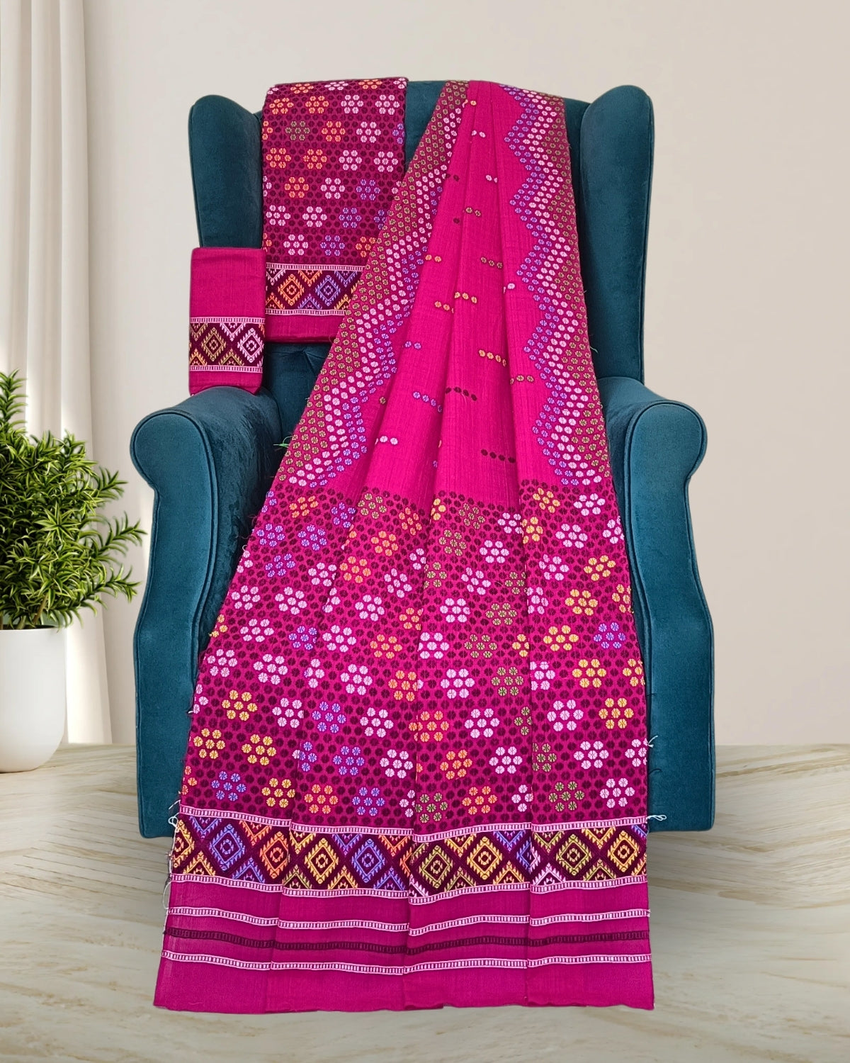 Rani pink padmini cotton Mising mekhela sador