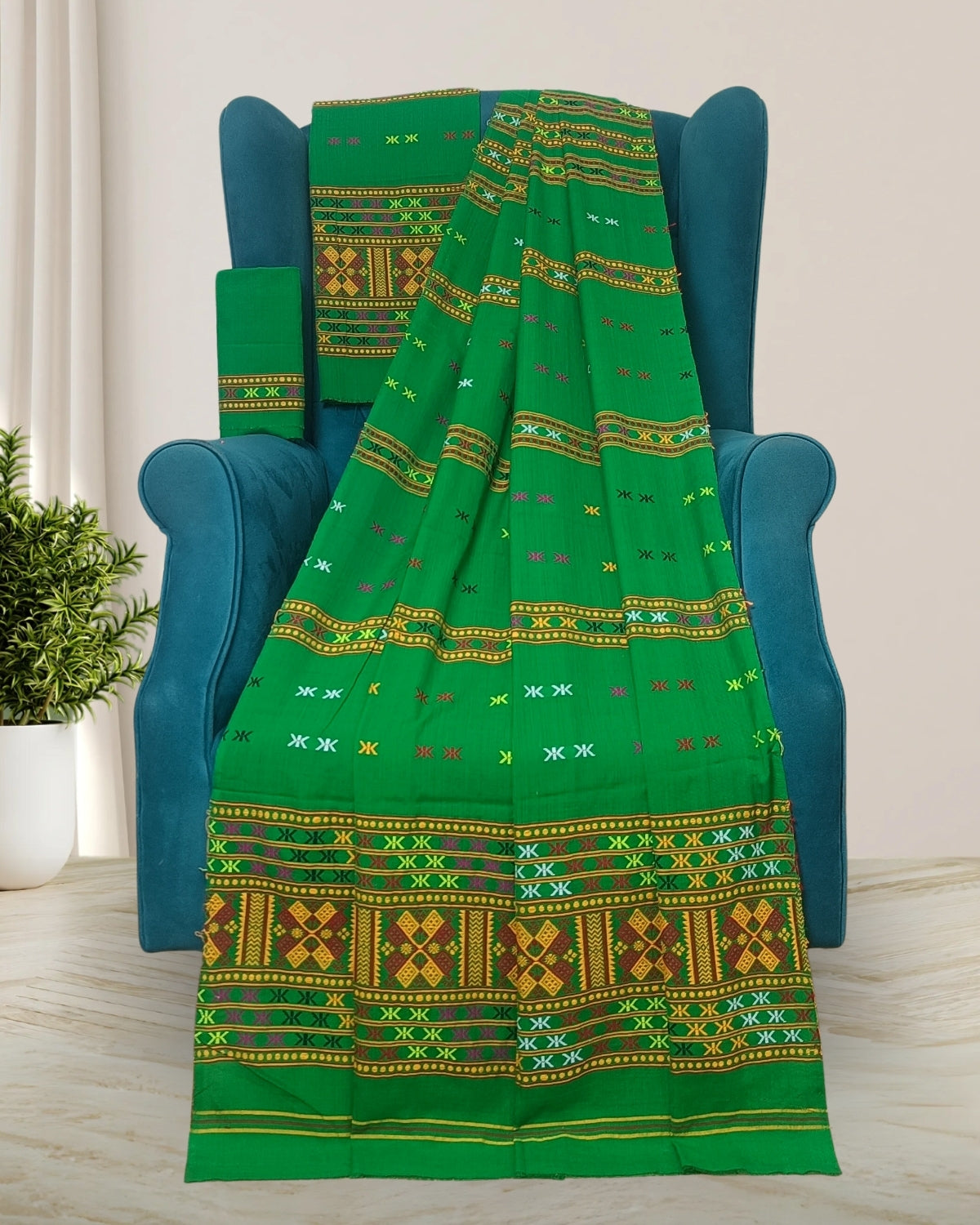 Gero design Mising mekhela sador - Green