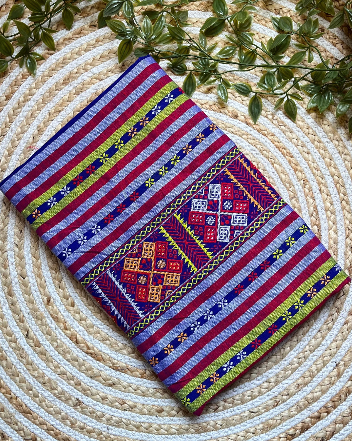 Ribi design Mising mekhela sador - Royal blue