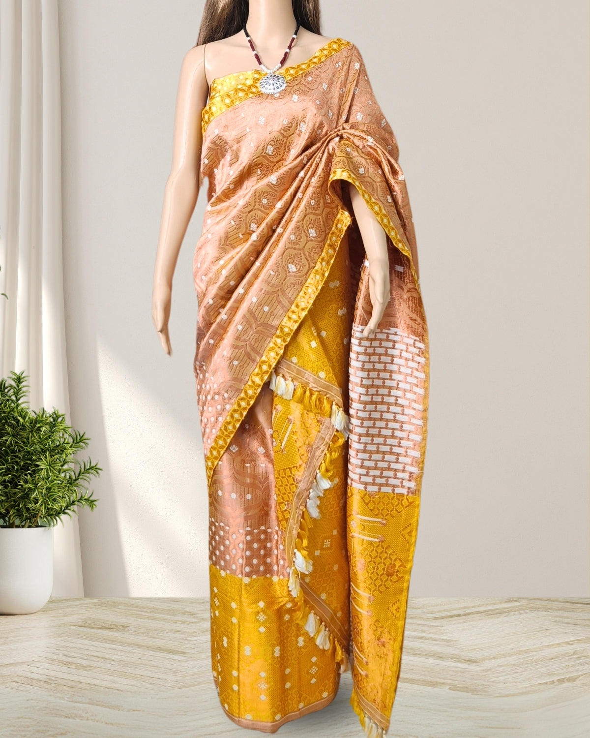 Light orange Pure Mulberry silk mekhela sador