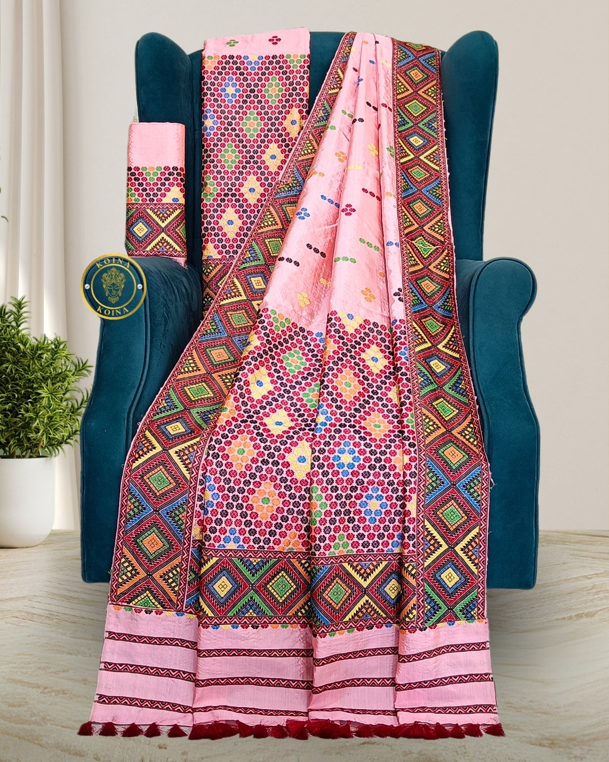 Baby pink Tussar silk by Mulberry silk mekhela sador (Pre-booking available)