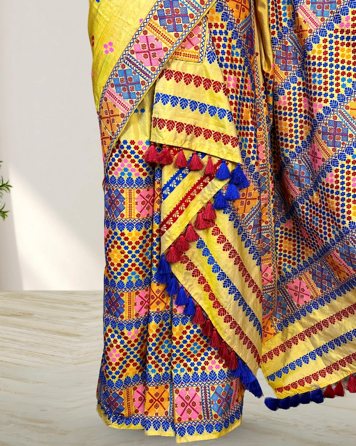 Yellow tussar silk x mulberry silk mekhela sador