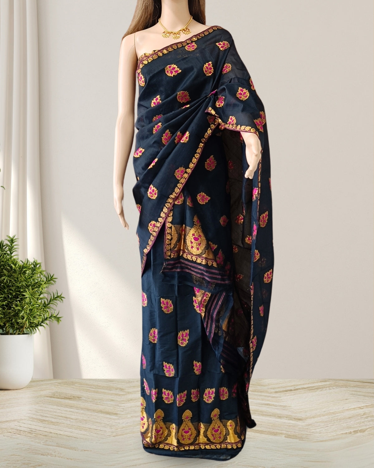 Black Pure Mulberry silk mekhela sador