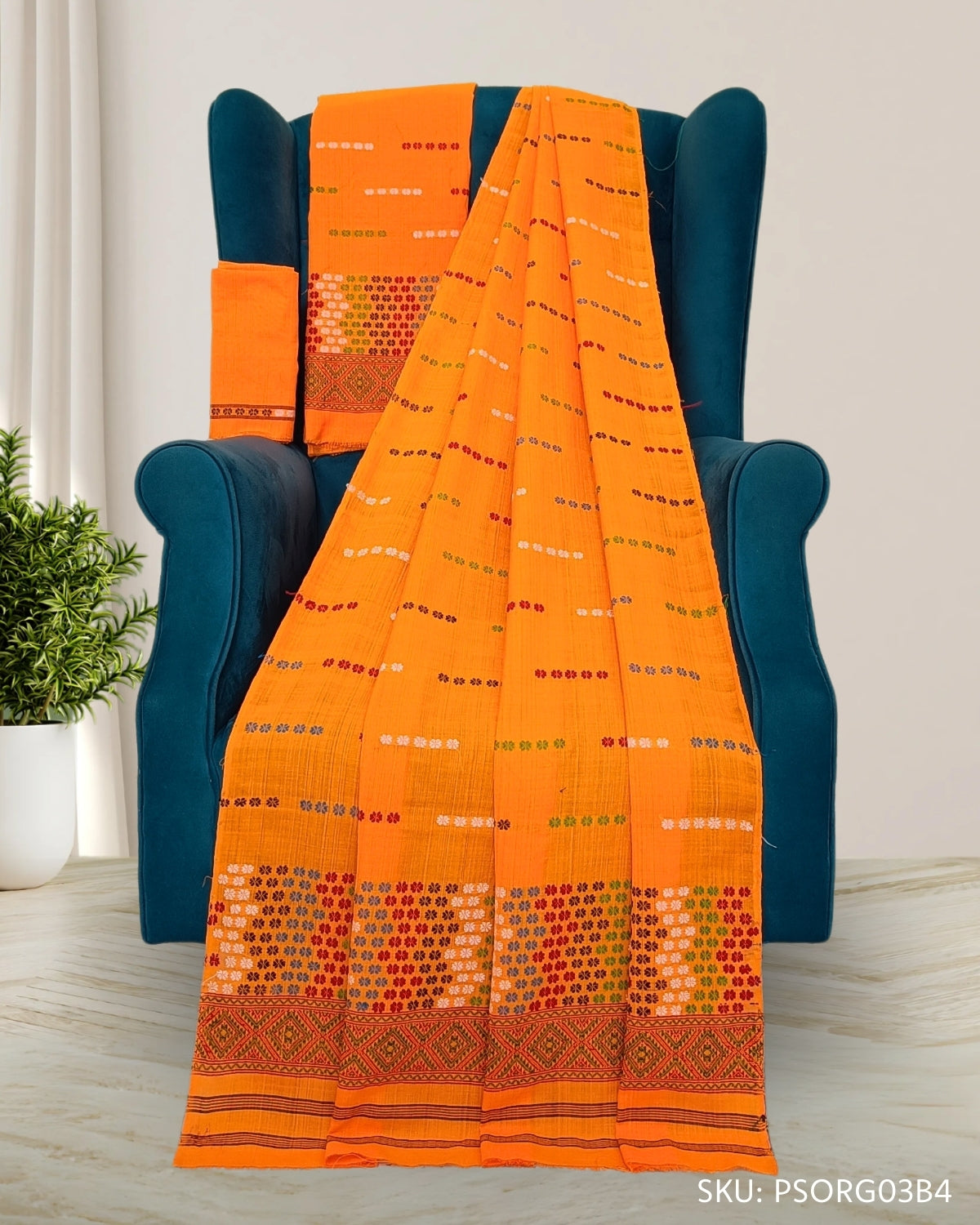 Orange padmini cotton Mising mekhela chadar