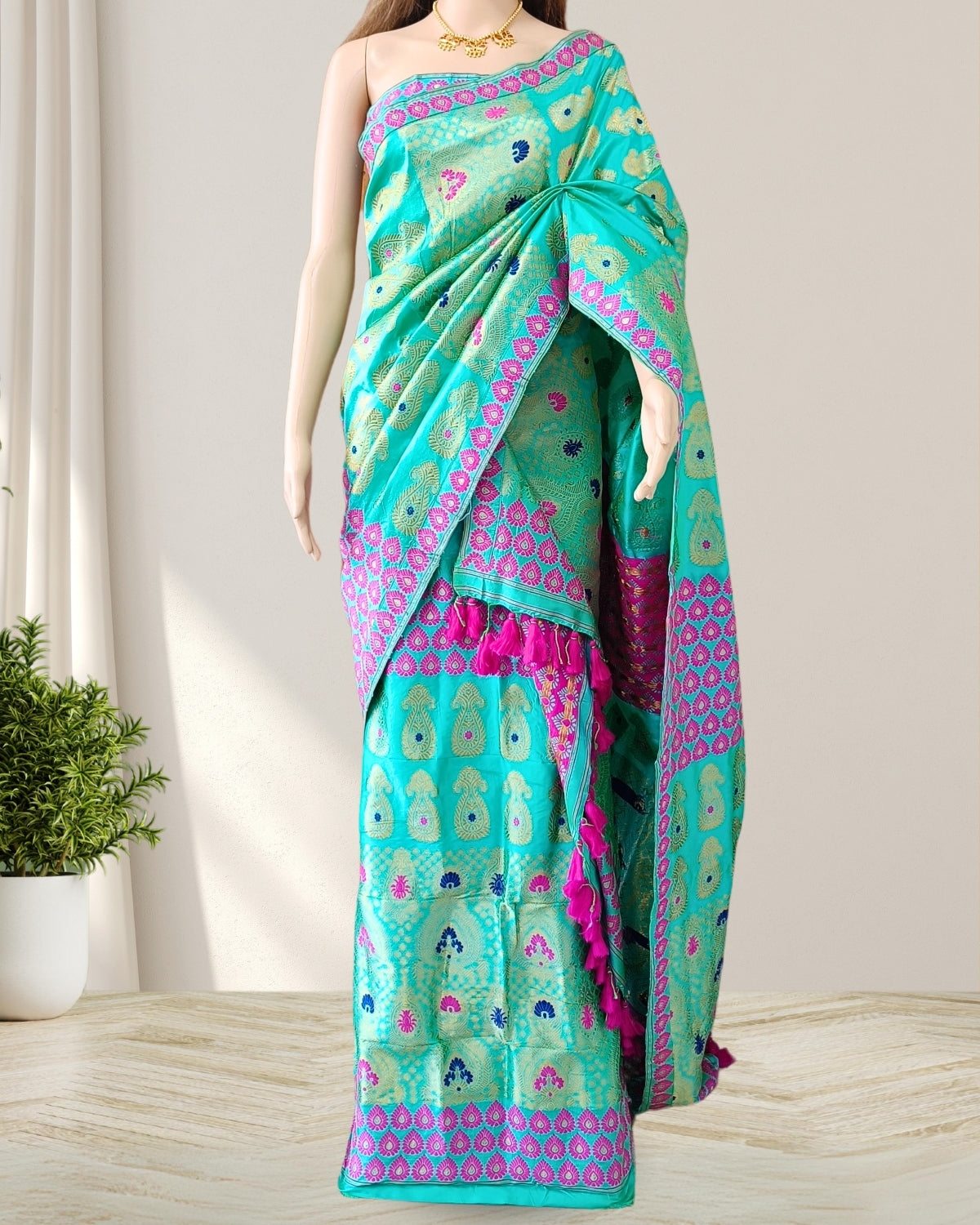 Turquoise Pure Mulberry silk mekhela sador