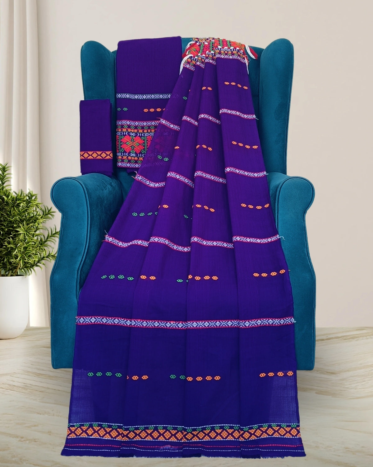 Gero design Mising mekhela sador -Purple