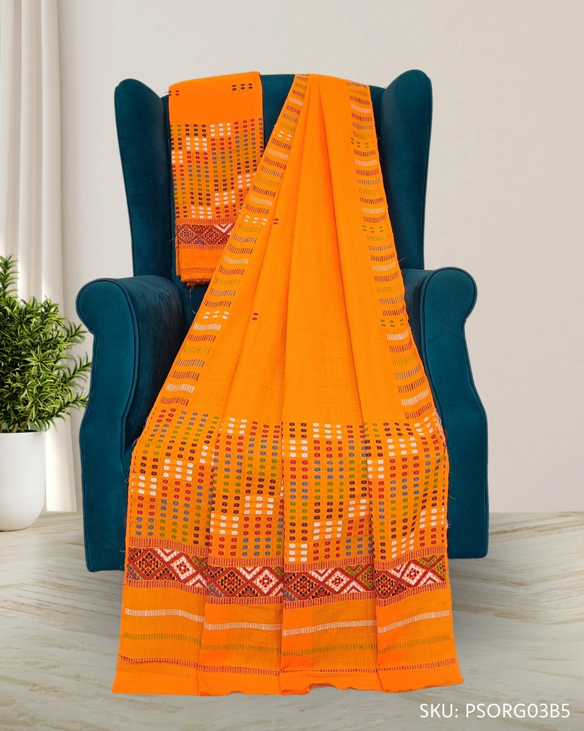 Orange padmini cotton Mising mekhela chadar