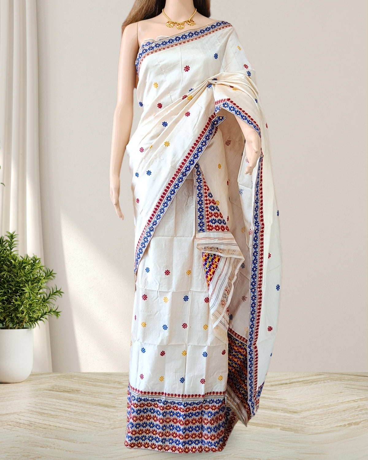 White Pure Mulberry silk mekhela chadar
