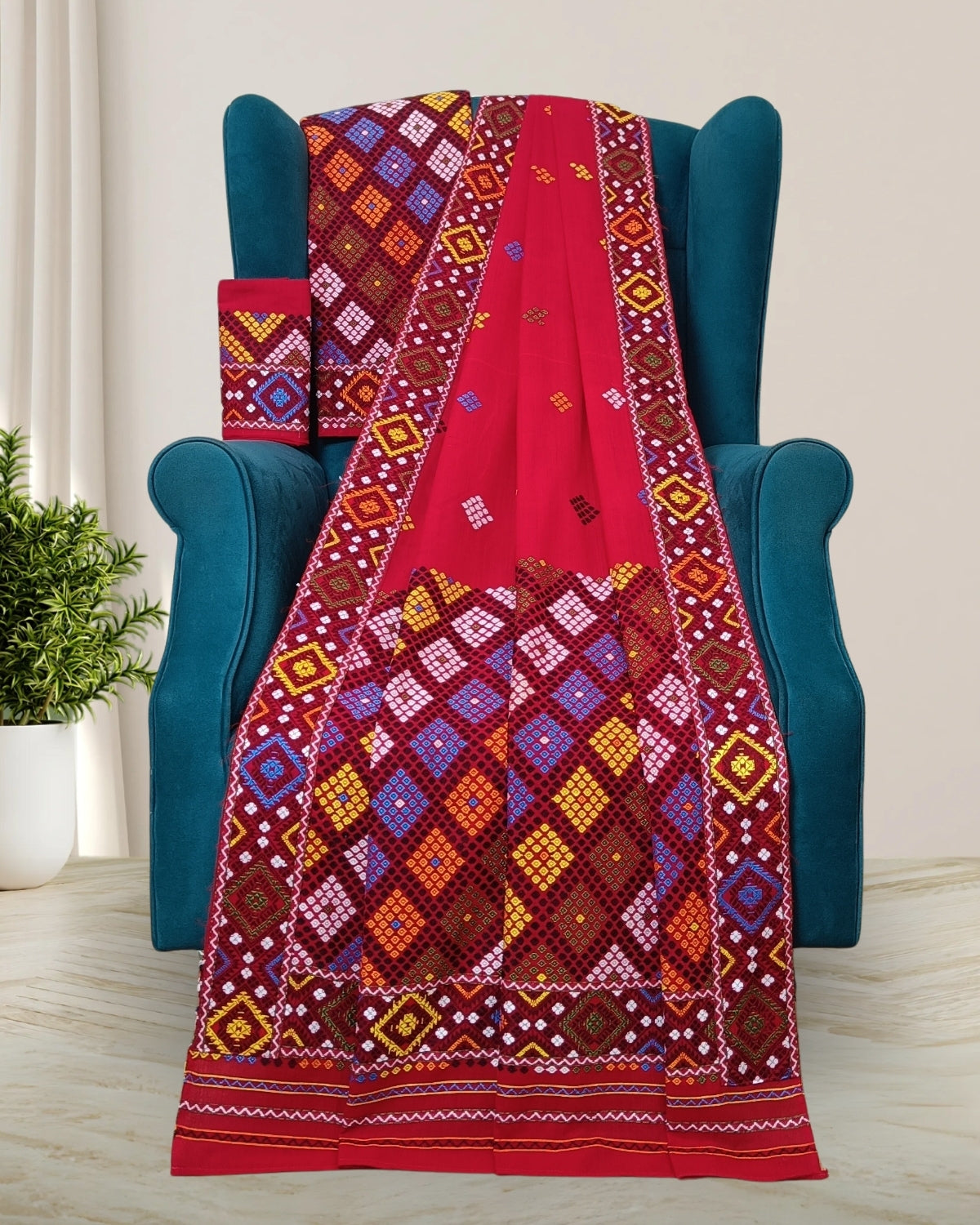Red padmini cotton Mising mekhela sador