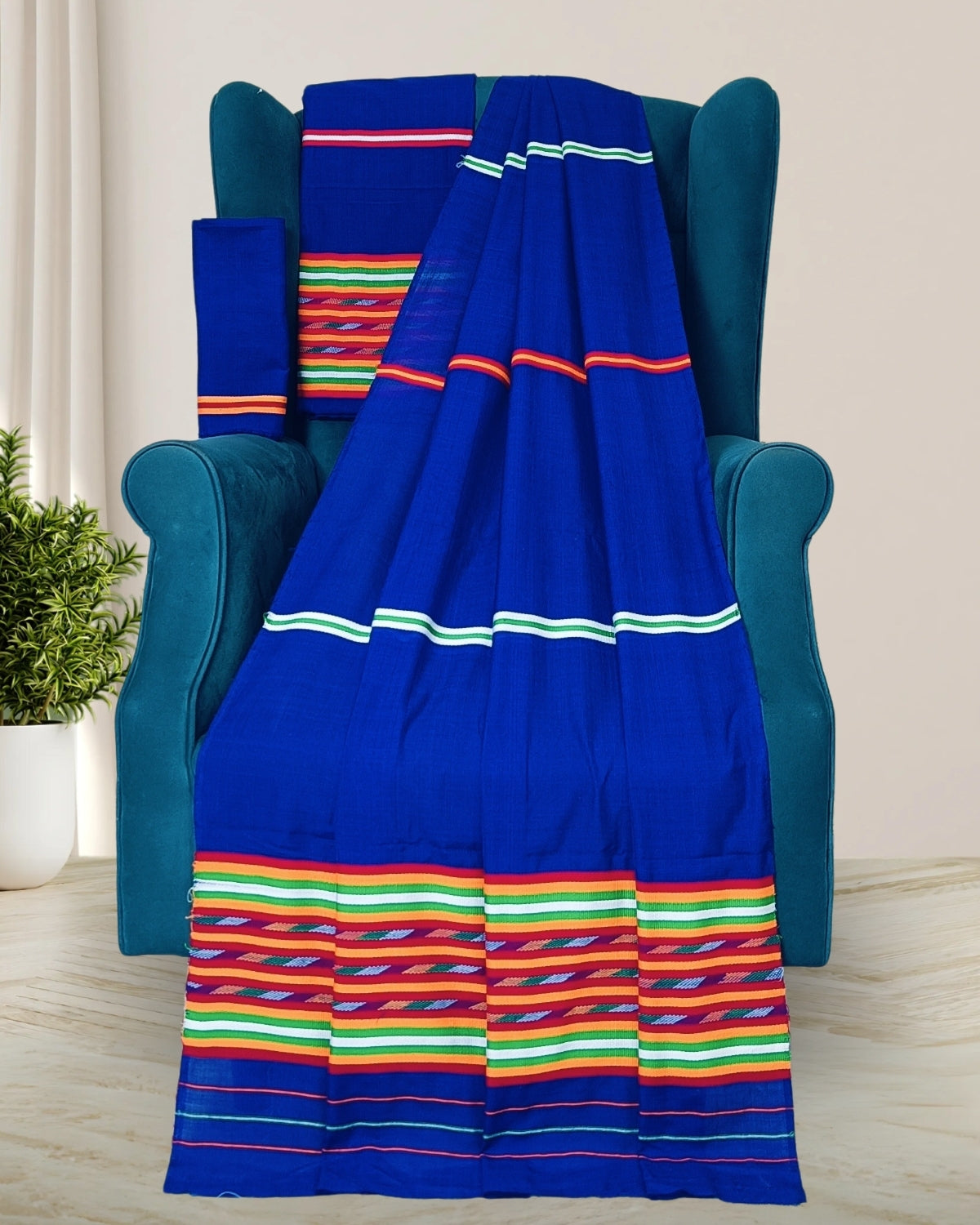 Ribi design Mising mekhela sador -Blue