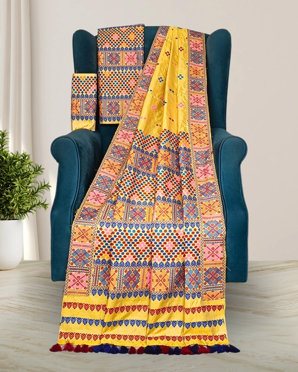 Yellow tussar silk x mulberry silk mekhela sador