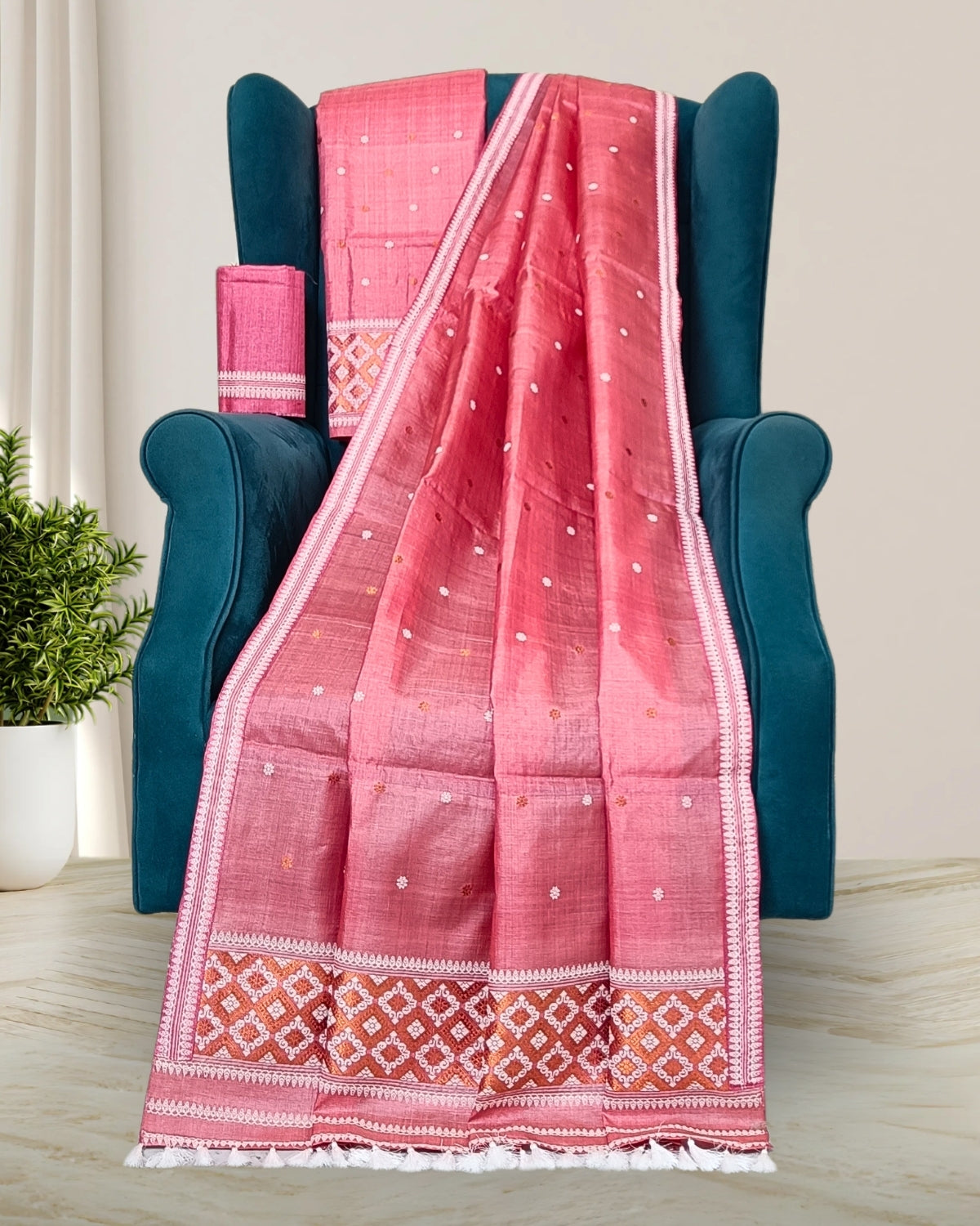 Dyed Tussar silk mekhela sador