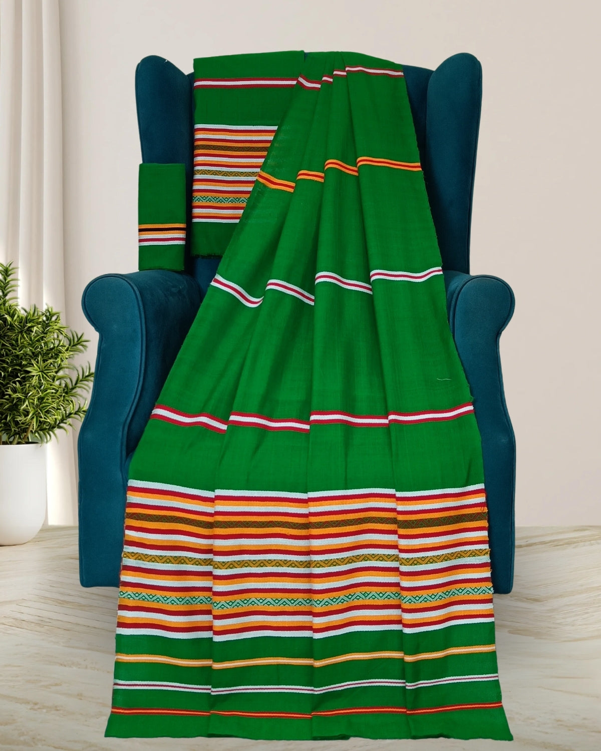 Ribi design Mising mekhela sador - Green