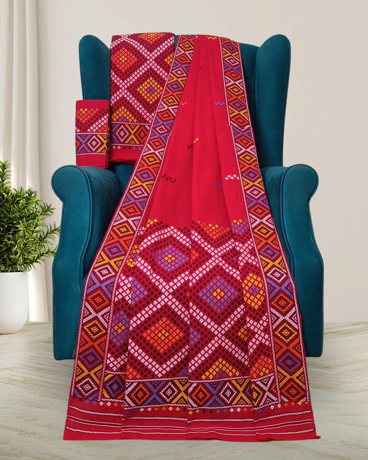 Red padmini cotton Mising mekhela sador