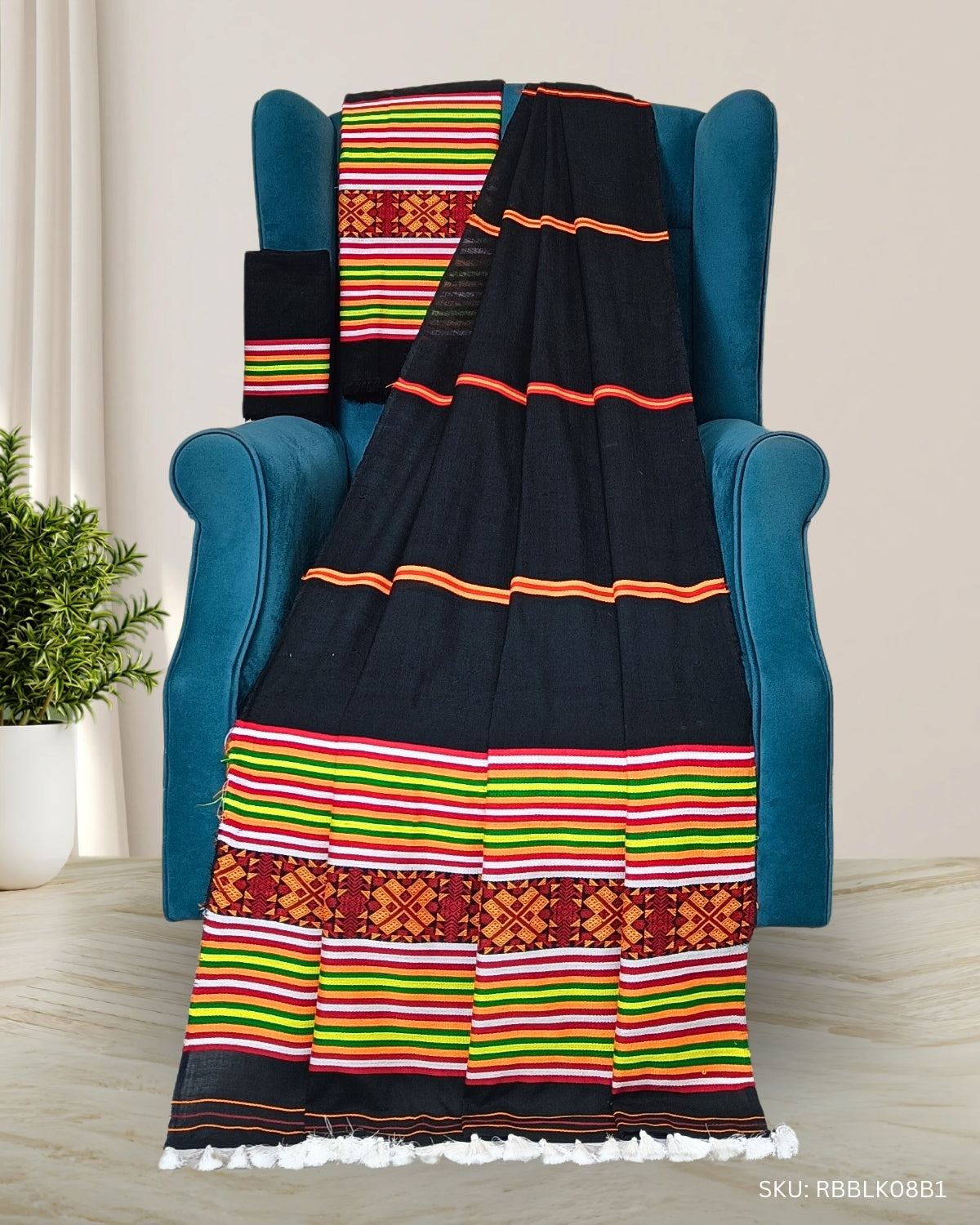 Ribi design Mising mekhela sador - Black
