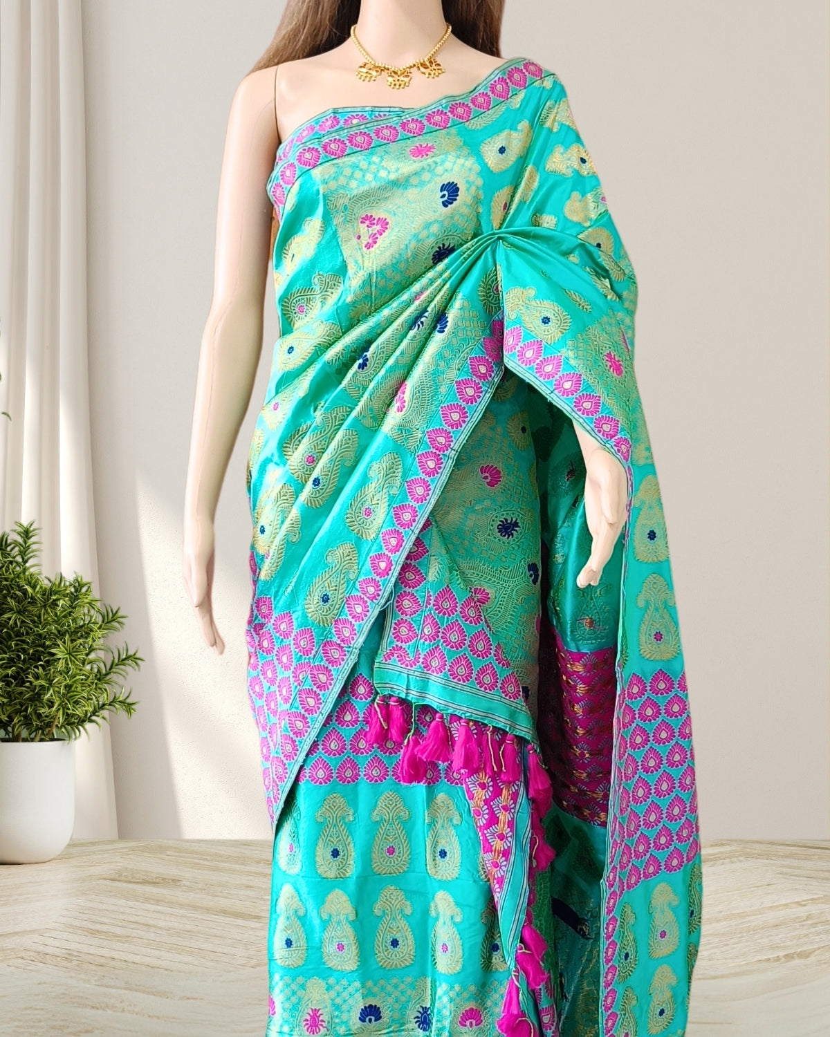 Turquoise Pure Mulberry silk mekhela sador