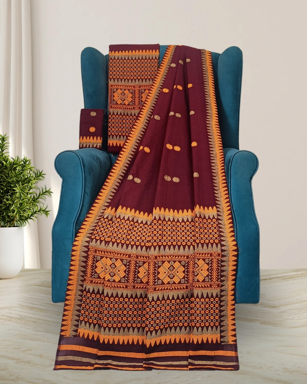 padmini cotton Mising mekhela sador-Brown