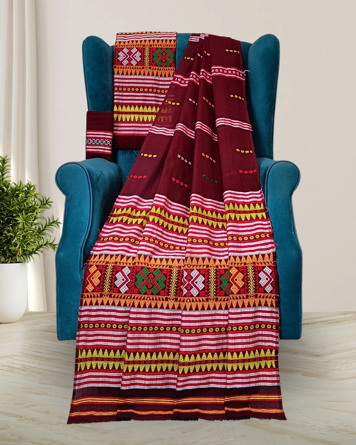 Ribi design padmini cotton Mising mekhela sador - Chocolate