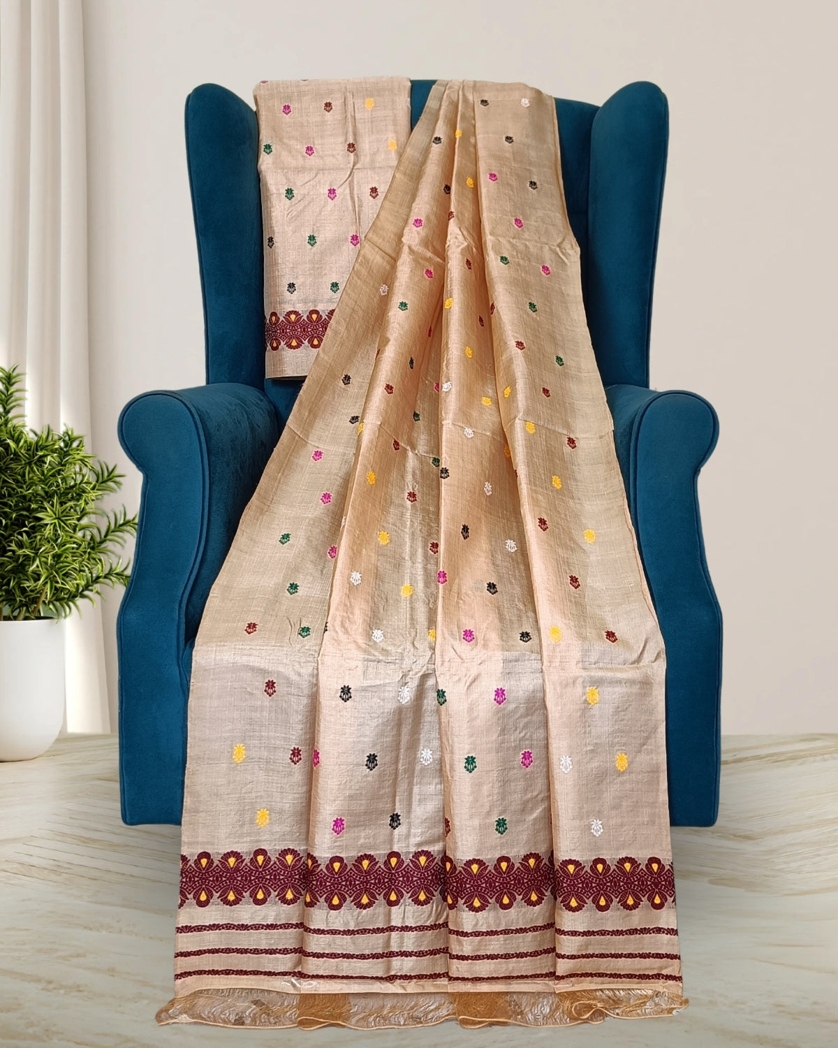 Tussar silk mekhela sador