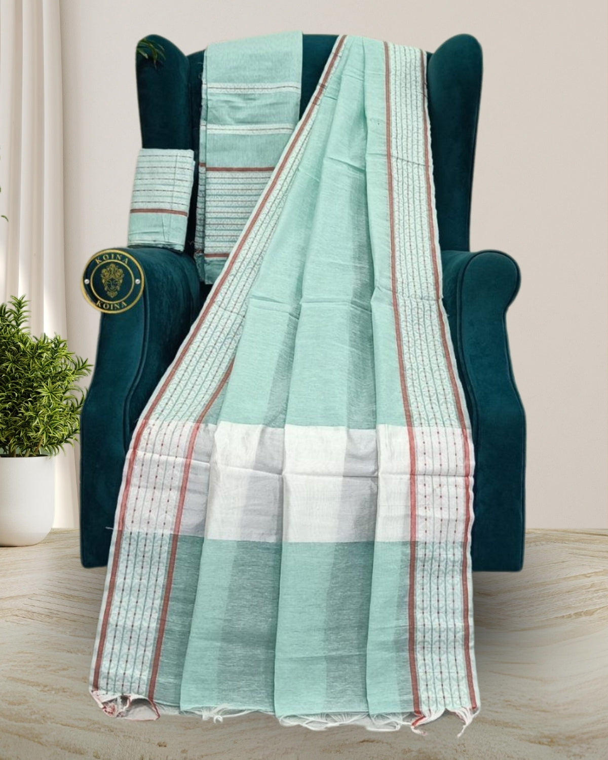 Mint green Ghisa Mekhela Chadar