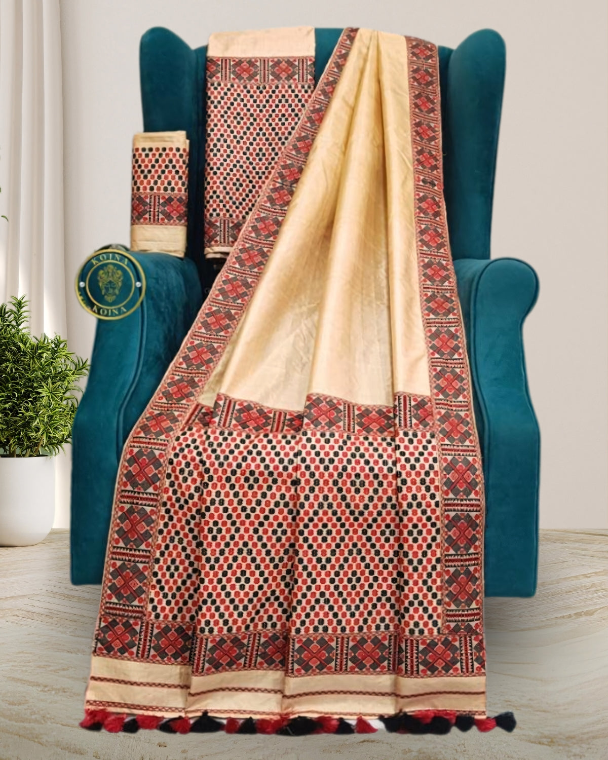 Tussar Silk Mekhela Chadar in Mising tribal design