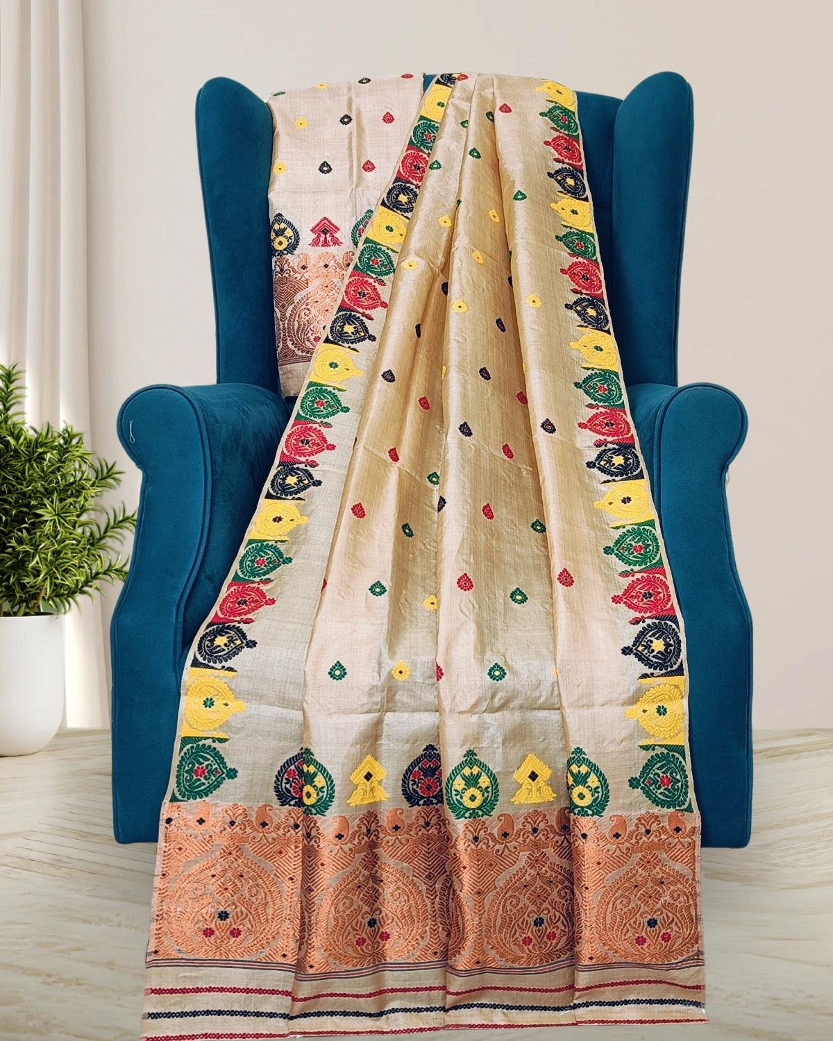 Tussar silk mekhela sador-Self border