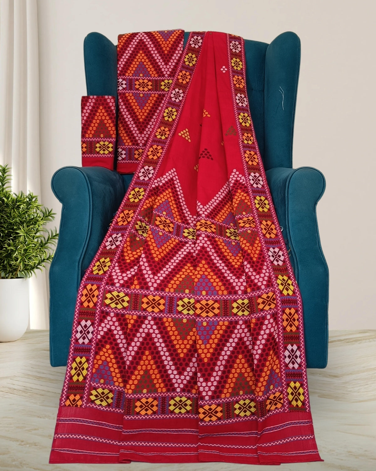 Red padmini cotton Mising mekhela sador