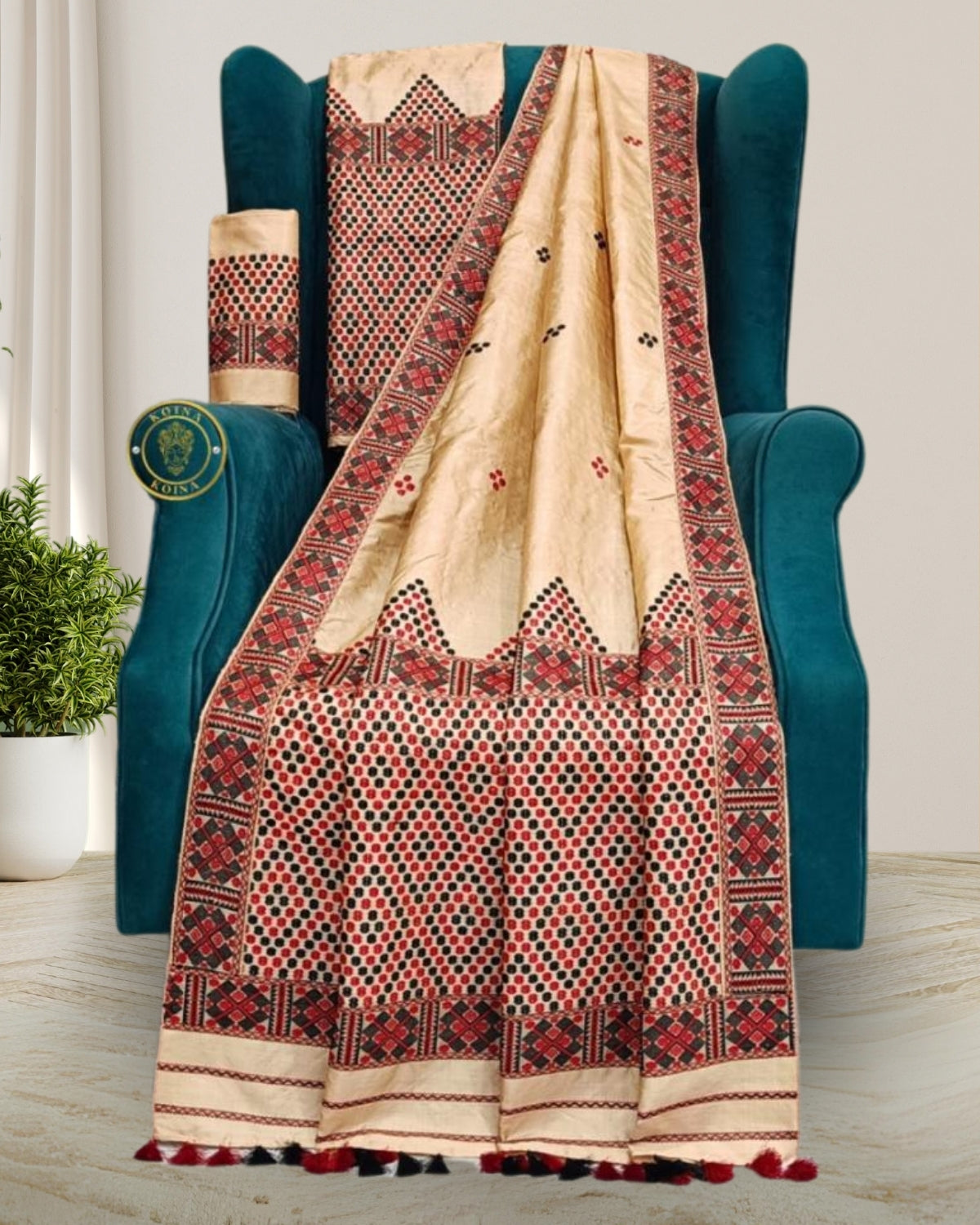 Tussar Silk Mekhela Chadar in Mising tribal design
