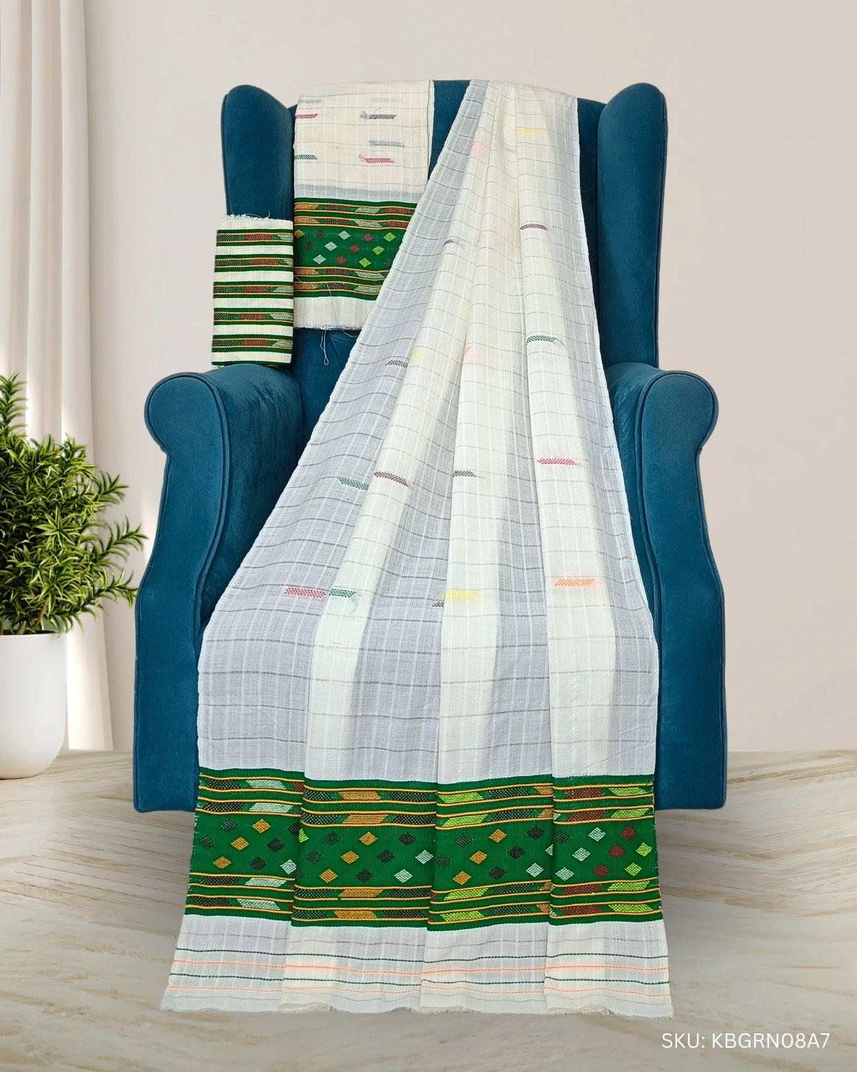 Semi nuni Mising mekhela sador - Green kesh bosa