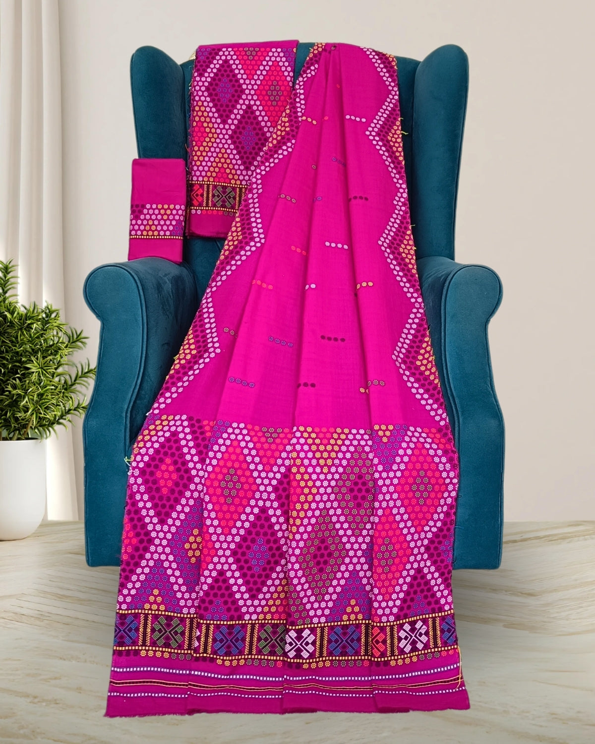 Rani pink padmini cotton Mising mekhela sador