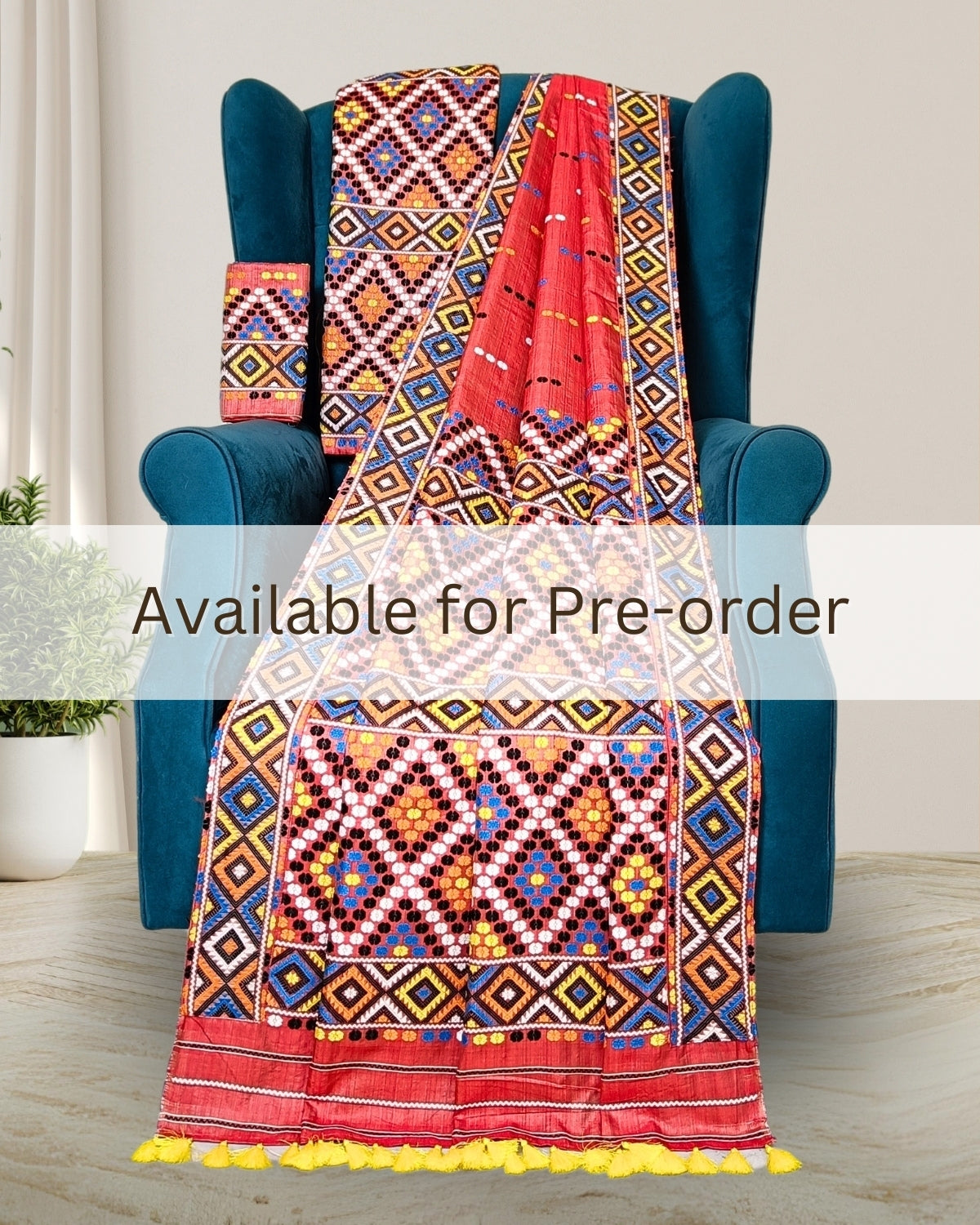 Red tussar silk by mulberry silk mekhela chadar