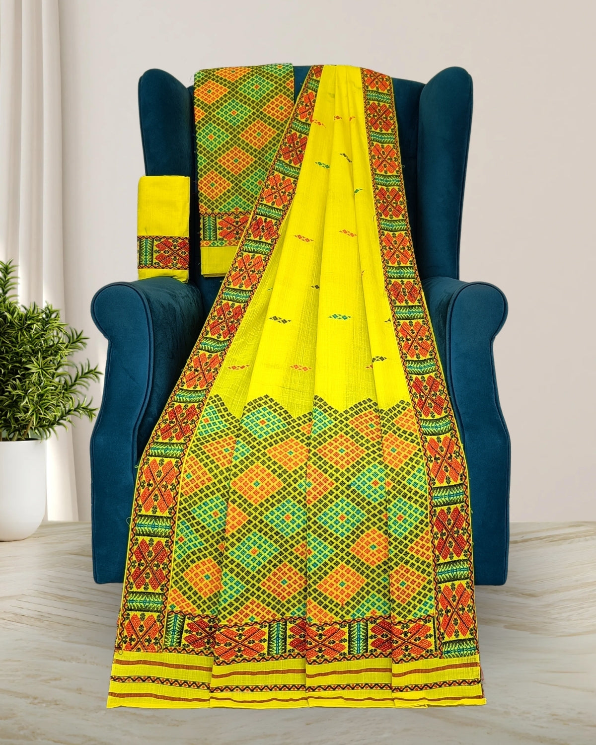 Yellow padmini coton Mising mekhela sador