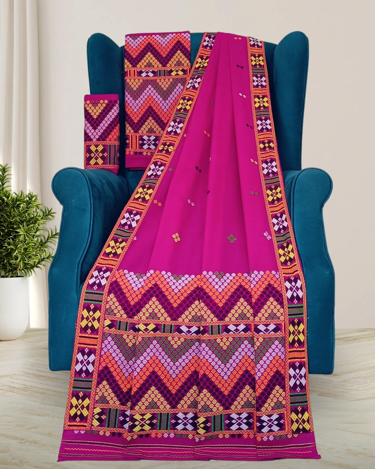 Padmini cotton Mising mekhela sador - Pink